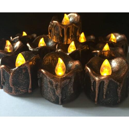 200pcs Black-gold Flameless Candle Tear Drop LED Flickering Candle lamp Wax Dipped tealight Halloween Christmas Home table decor