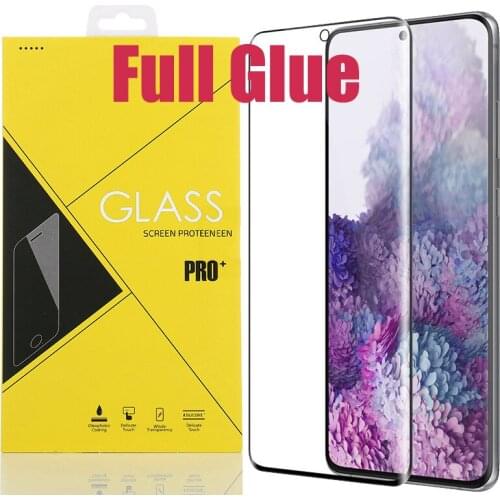 500pcs 3D Curved Full Glue Tempered Glass For Samsung Galaxy S21 Ultra S20 Plus S10 S9 Note 20 10 9 Screen Protector Yellow Box