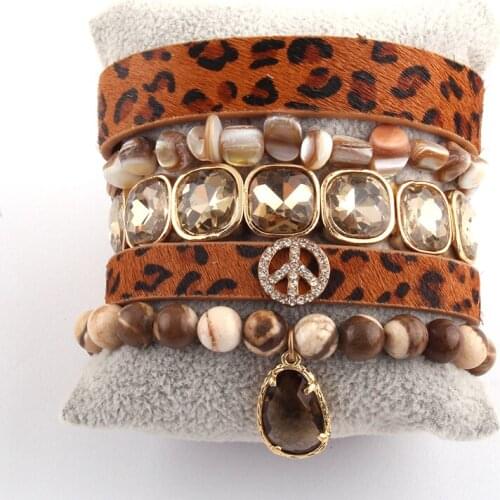 MD New Designer Peace leopard Bracelet Set Natural Stone 5pc Wrap Bracelets Sets For Women Fashion Jewelry DropShipping