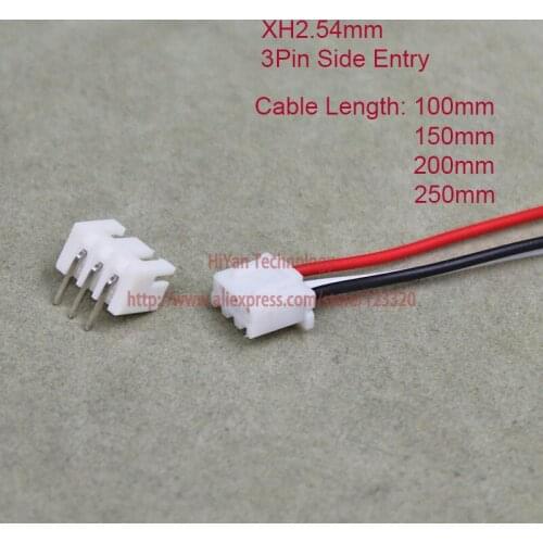 50sets XH2.54 JST 2.54mm Pitch Side Entry 3Pin Connector 100mm To 250mm with 1007 26AWG Electronic Wire Cable Pin Header