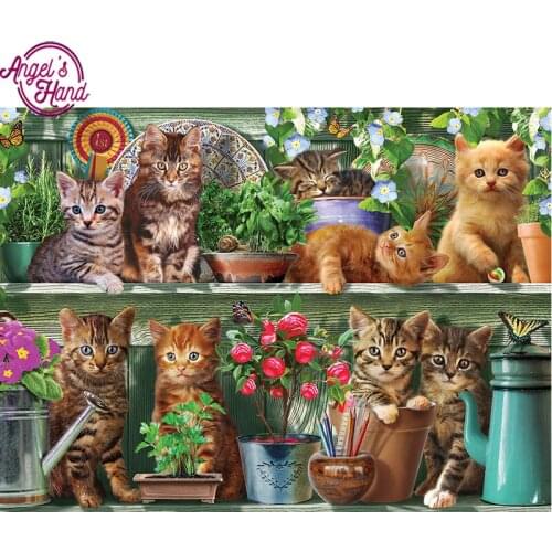5D DIY diamond embroidery cats in the garden diamond painting Cross Stitch full square Rhinestone mosaic home decoration