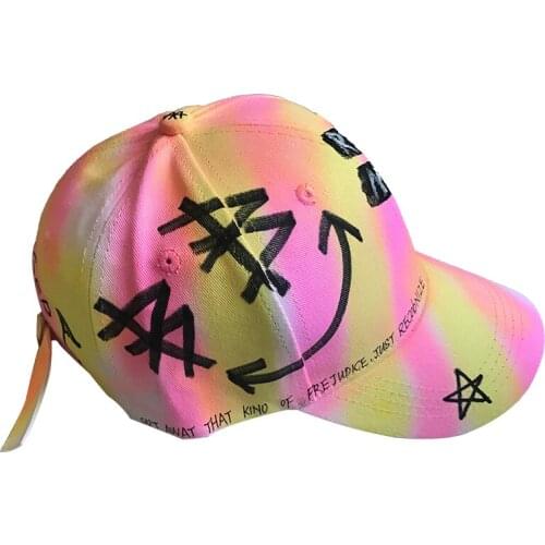 WeMe Hand-Painted Drawing Fluorescent Gradient Peaked Cap Graffiti Cap Baseball Hat