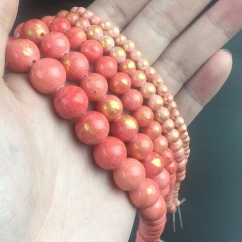Natural Stone Beads Round Red Plated Gold Jades Spacer Beads For Jewelry Making DIY Bracelet Accessories 15'' 4/6/8/10/12mm