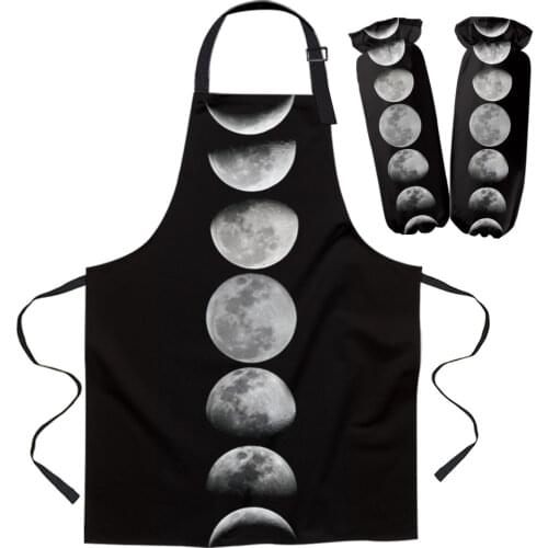 Full Moon Moon Process Black Women Apron Brief Adult Kids Apron Cuff Oven Mitts Kitchen Baking Cooking Accessories Bib Aprons