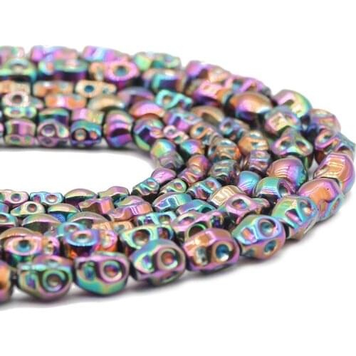 Hematite Natural Stone Multicoloured Skull Head 4x6/6x8/8x10MM Spacer Loose Beads For Jewelry Making DIY Bracelets Accessories