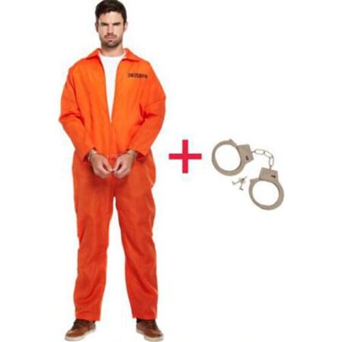 2015 HOT SALE MENS COSTUME PRISONER OVERALL ORANGE JUMPSUIT CONVICT HALLOWEEN FANCY DRESS COSTUME Free shipping