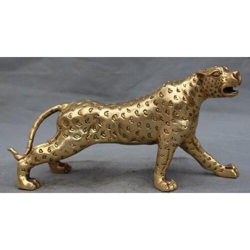 China brass copper fengshui Wild animals ferocious Leopard Panther beast statue