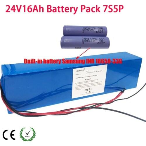 24V 16Ah Electric Bicycle Lithium Ion Battery 29.4V 16000mAh 15A BMS 250W 350W 18650 Battery Pack Wheelchair Motor