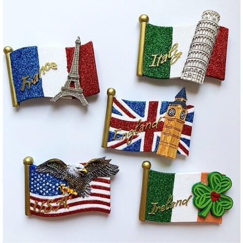 New Hand-painted France, Uk, Italy,Ireland, American Fag 3D Fridge Magnet Travel Souvenir Refrigerator Magnetic Stickers