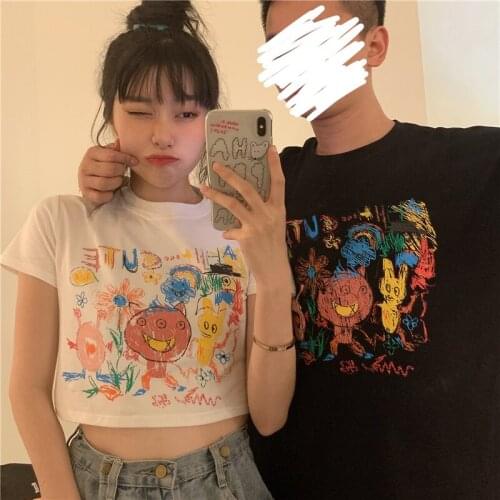 Y2k Egirl Kawaii Harajuku Cute Vintage Korean Oversized Crop Top Graphic White Couples Matching Baby Tee T Shirt Indie Aesthetic