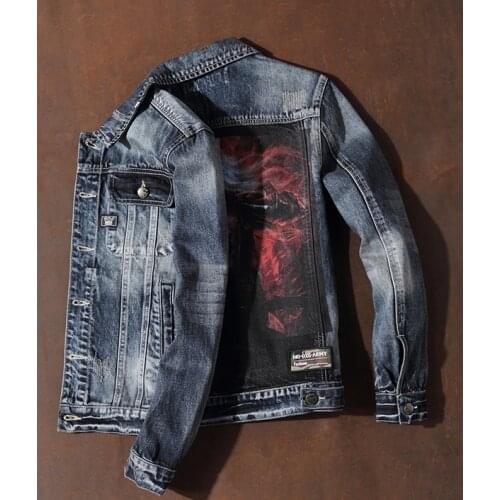 Spring cowboy coat male Europe and the United States street slim jacket delicate embroidery print casual male jacket vintage