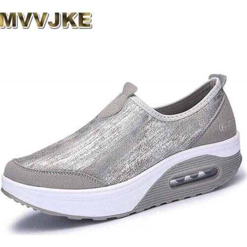 MVVJKE Plus Size35-41Women Wedges Tennis Air Cushion Slip On Fitness Shoes Women Soft Outdoor Non-slip Shock Absorber RockerShoe