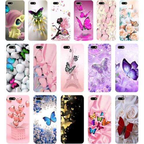 381FG Red butterfly on white roses Soft Silicone Tpu Cover Case for huawei Honor 7a 5.45 pro 5.7 7c 7x y5 2018 case