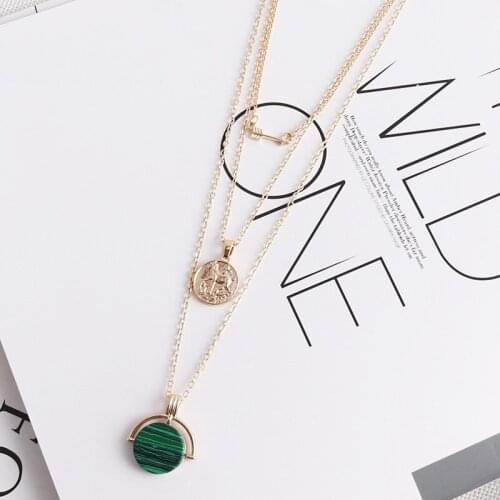 Multi-layer disc Coin Pearl Eye set layering jewelry for women