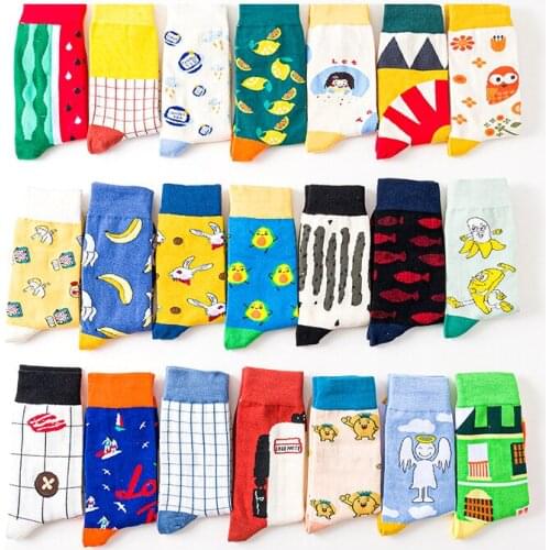 3 pair/lot Happy Women Men Winter Warm Cartoon Funny Cute Socks Novelty Skateboard Streetwear Kawaii Short Fruit Cotton Socks