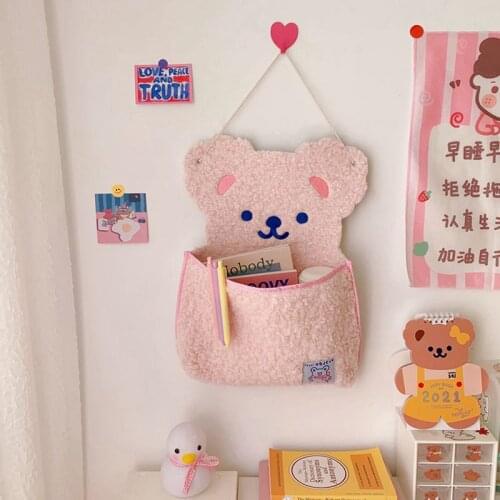 NewJapenese Cute Fashion Bear Wall Hanging Storage Bag Super Cute Carton Coin Purse Home Decoration Bags Pens Desktop Bedroom