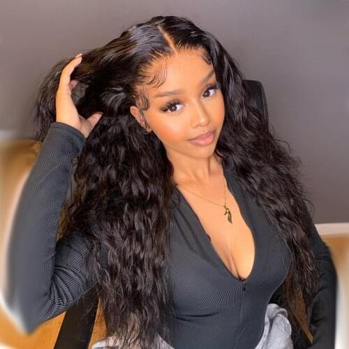 Water Wave Lace Wig Natural Black Human Hair Wigs For Black Women Brazilian Remy Deep Curly Lace Part Wig 28 Inch Pre Plucked