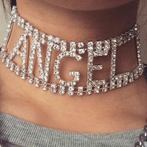 Luxury Statement Necklce Angel Choker Necklace Rhinestone Silver Color Necklace for Women Wedding Choker Jewelry Accessories