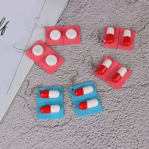 Candy Color Capsule Drop Earrings For Women Girl Ceative Wooden Funny Pills Medicine Dangle Earrings Jewelry