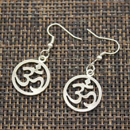 Antique Silver Color Color Yoga Om Yoga Girl Practitioners Charm Drop Earring, Dangle Earrings For Womens