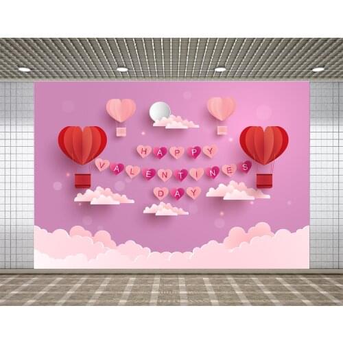 Lyavshi Wedding Photocall Valentines Day Backdrop Cloud Sky Love Heart Hot Air Balloon Photography Background for Photo Studio