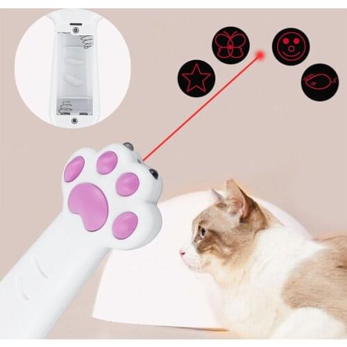 LED Projection Pointer Funny Cat Stick Wand Indoor Outdoor Interactive Paw Shape Pet Projecter Chaser Toy Pet Training Tool
