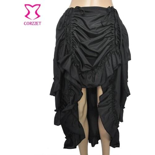 Vintage Gothic Skirt Black Ruffle Chiffon Front Pleated Up Victorian Skirts Womens 2017 Summer Matching Steampunk Corset Skirt
