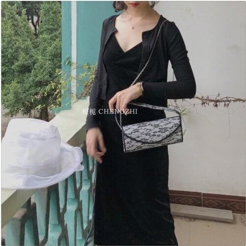 Vintage Lace Bag Women Evening Party Clutch Bag Bridal Wedding Purses and Handbags Ladies Flower Chain Messenger Crossbody Bag