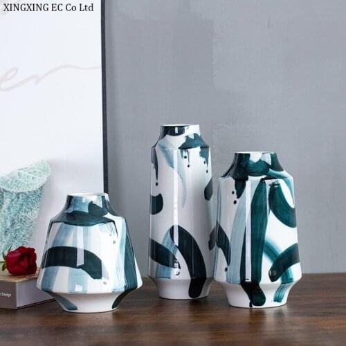 Vintage Blue and White Porcelain Vase Home Decoration Hand-painted Ink Color Striped Dried Flower Flower Arrangement Ornaments