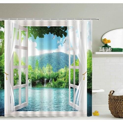 3d Shower Curtains Green Plants Flowers Bathroom Curtain with Hooks Waterproof Decoration 180x240cm Polyester Cloth Bath Screen