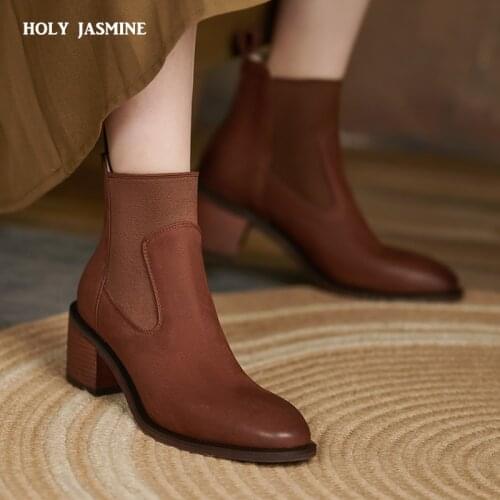 2021 New High Quality Women Ankle Boots Natural Leather Cow Leather Upper Shoes Mouth Boots Shoes Chelsea Boots Shoes for Women