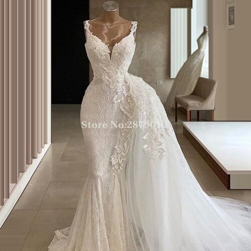Dubai Mariage Wedding Dresses Mermaid Applique Beaded Sequins Floor-Length Women Dress Muslim Wedding Dress Bridal Gown Turkish