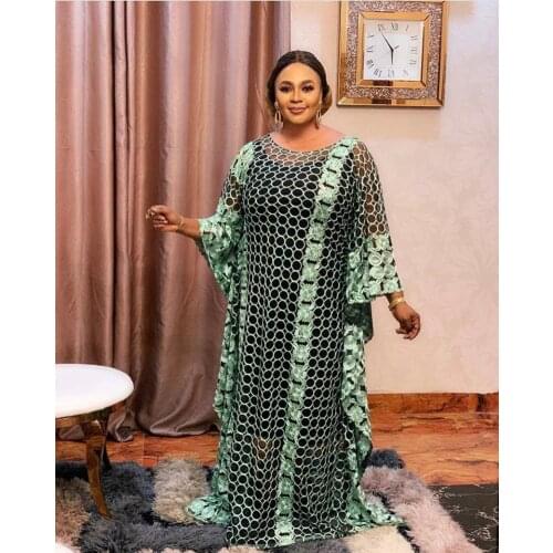 New style Classic design African womens dance Nigeria Dashiki Net cloth Lace loose long dress and underdress 2piece free size