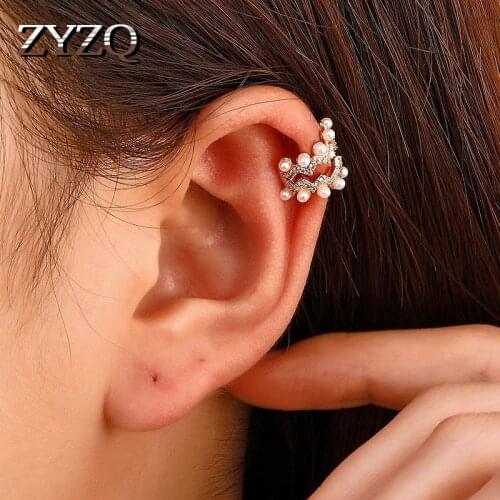ZYZQ Multi-layer Wave Imitation Pearl Clip Earrings For Woman Temperament No Holes Earrings Exquisite Birthday Gifts Jewelry