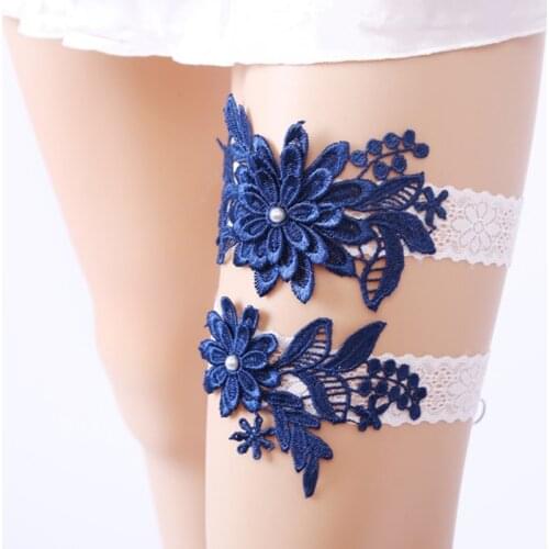 1/2PCS/Lot Sexy Lace Flower Crystal Rhinestones Pearls Wedding Garter Belt Bridal Thigh Leg Garter Ring For Women/Female/Bride