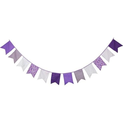 1pcs 3.1M Purple Printed Flower Wedding Cotton Bunting Banners Children Birthday Party Decoration Pennant Baby Photo Decor Flags