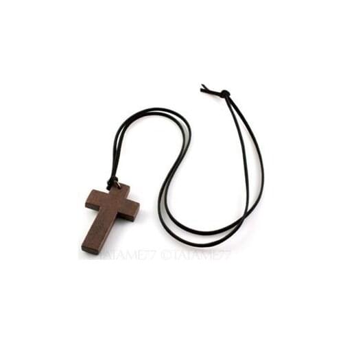 Fashion Jewelry Women Ladies Retro Wooden Cross Pendants Leather Necklace For Sale 1PC