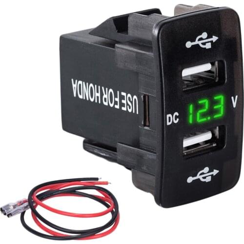 DC 12-24V For Honda Dual USB Port Car Charger Cigarette Lighter Socket Power Adapter with LED Digital Voltmeter Meter Monitor