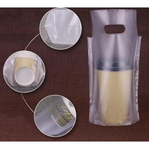 1500Pcs/Lot Clear Plastic Beverage Carrier Take Out Bag Two Design Drinking Cola Cup Packing Handle Bag for One Cup Pack Bags SN