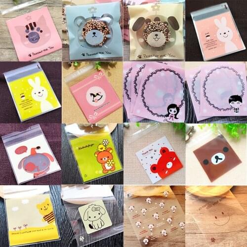 50/100PCS Cut Cartoon Bag Plastic Bag Wedding Birthday Cookie Candy Gift Packaging Bags OPP Self Adhesive Kids Party Favor