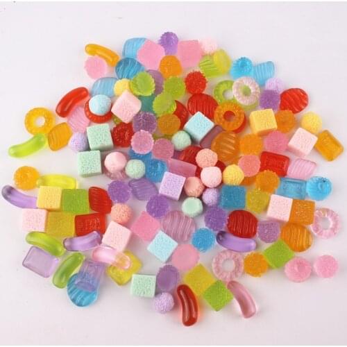 50pcs/lot DIY resin cabochons accessories flatback resin candy mix colors mix different shaped