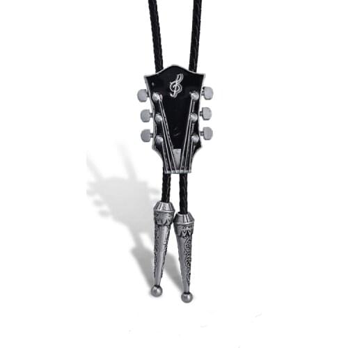 American pop guitar instrument leather bolo tie clothing versatile adjustable custom music drip novelty gift fake collar