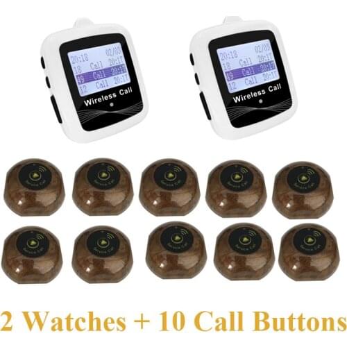Long Distance Transmitter Wireless 2 Watches Receiver Big Screen+ 10 Call Button Transmitter For Restaurant