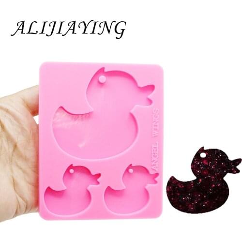 Shiny Duck mother/baby family keychains Molds silicone mould for key ring Pendant resin Craft DIY epoxy keychain mould DY0118