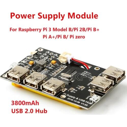 GeeekPi 3800mAh 5-Port USB 2.0 Hub Power Supply Module for Raspberry Pi 3/2 Model B / B + / Pi Zero