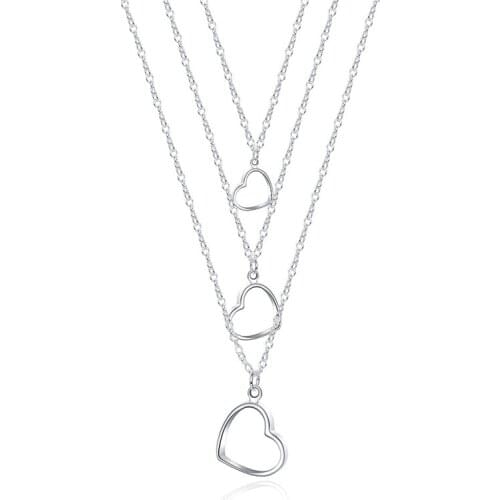 925 Sterling Silver Three Heart Pendant Necklace Three Hole Heart Necklace 18 Inch Ladies Snake Chain Wedding Party Jewelry