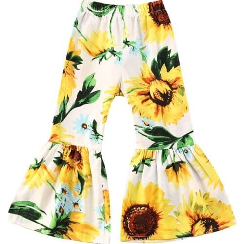 Citgeett Summer Lovely Infant Baby Girls Flare Pants Sunflowers Print Ruffles High Waist Long Pants 2 Colors Outfit 1-6Y