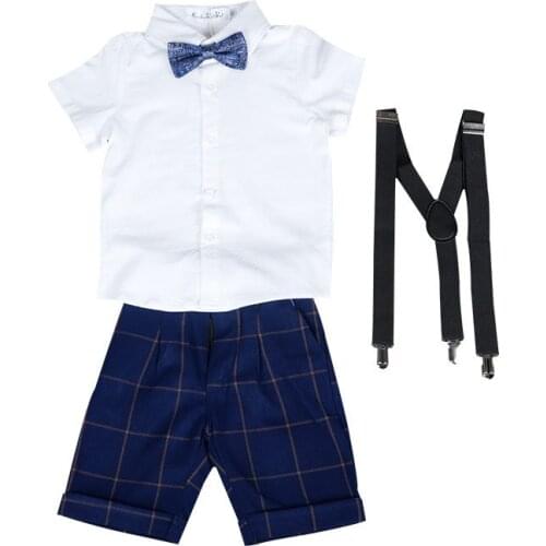 Children Photograph Suit Kindergarten Kids Chorus Costume Prom Dress Boys Summer T Shirt +Shorts+Suspender+Tie 4PCS Clothing Set