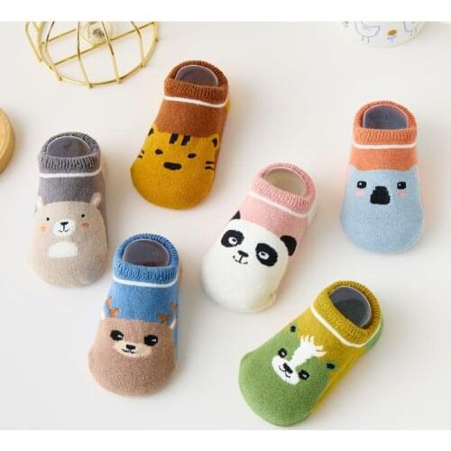 Baby Anti Slip Floor Socks Cartoon Cute Kids Boat Low Cut Socks with Rubber Winter Soft Terry Cotton Toddler Boys Girls Socks