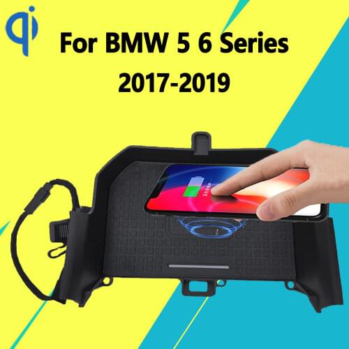 For BMW 5 6 Series GT F10 G30 G32 G38 2017-2019 15W Qi Fast Charging Car Vehicle Wireless Charger Pad Iphone Holder Smart Plate